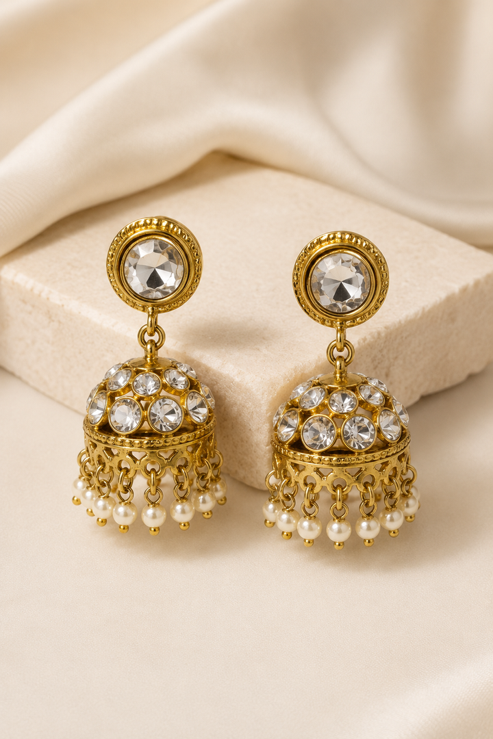 Mehendi Polish Pearl Jhumka Earrings