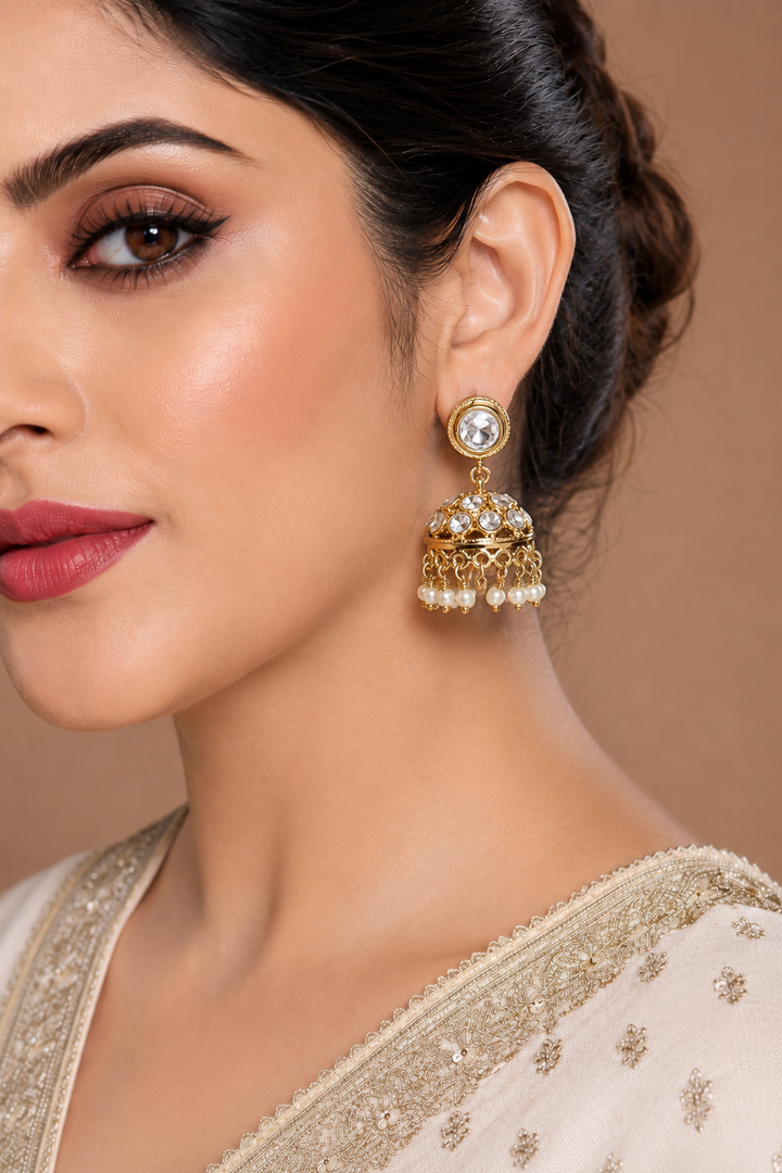 Mehendi Polish Pearl Jhumka Earrings