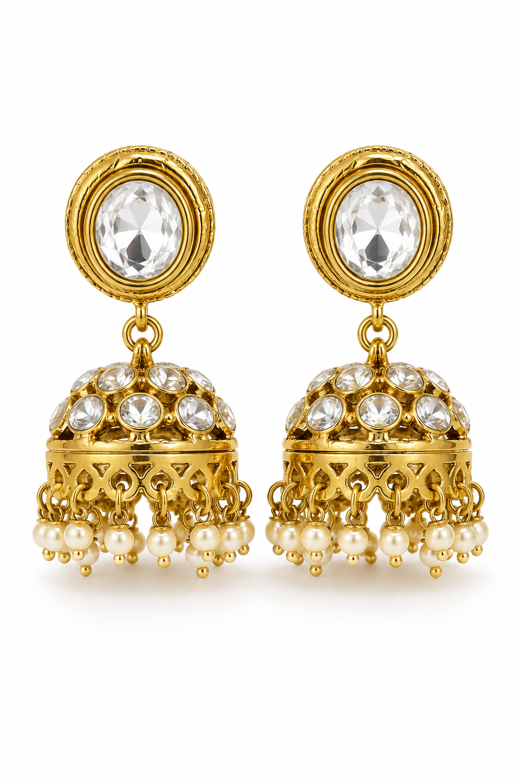 Mehendi Polish Pearl Jhumka Earrings