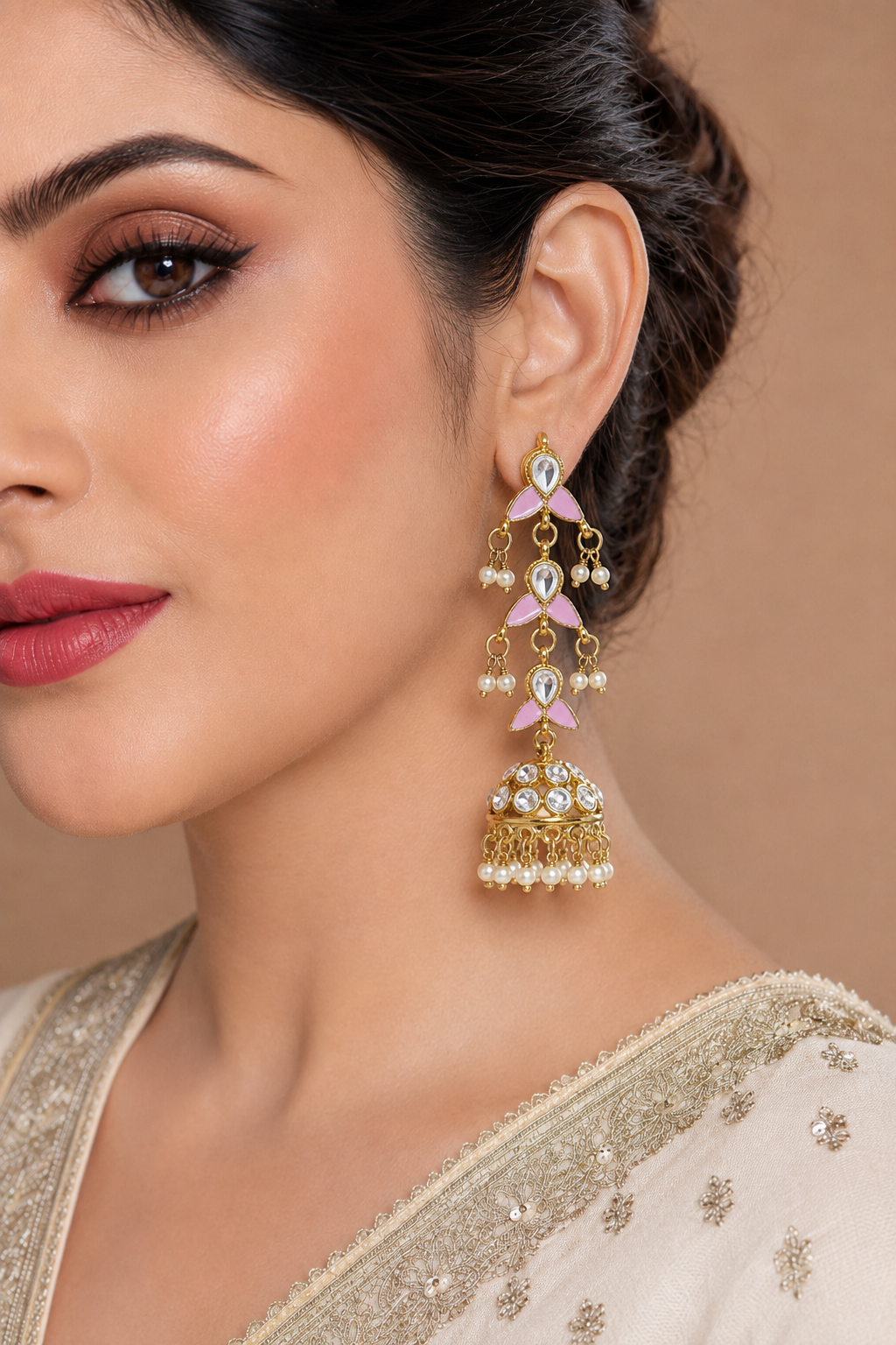 Mehendi Polish Pink Jhumka Earrings