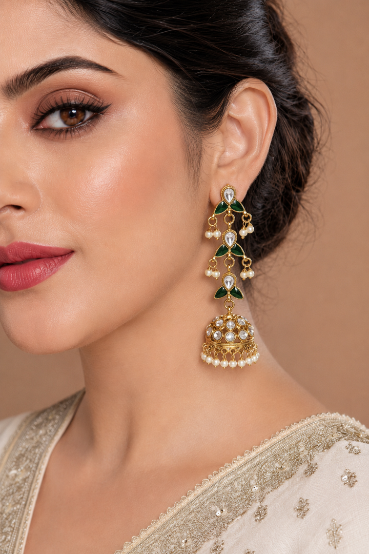 Green Mehendi Polish Long Jhumkas