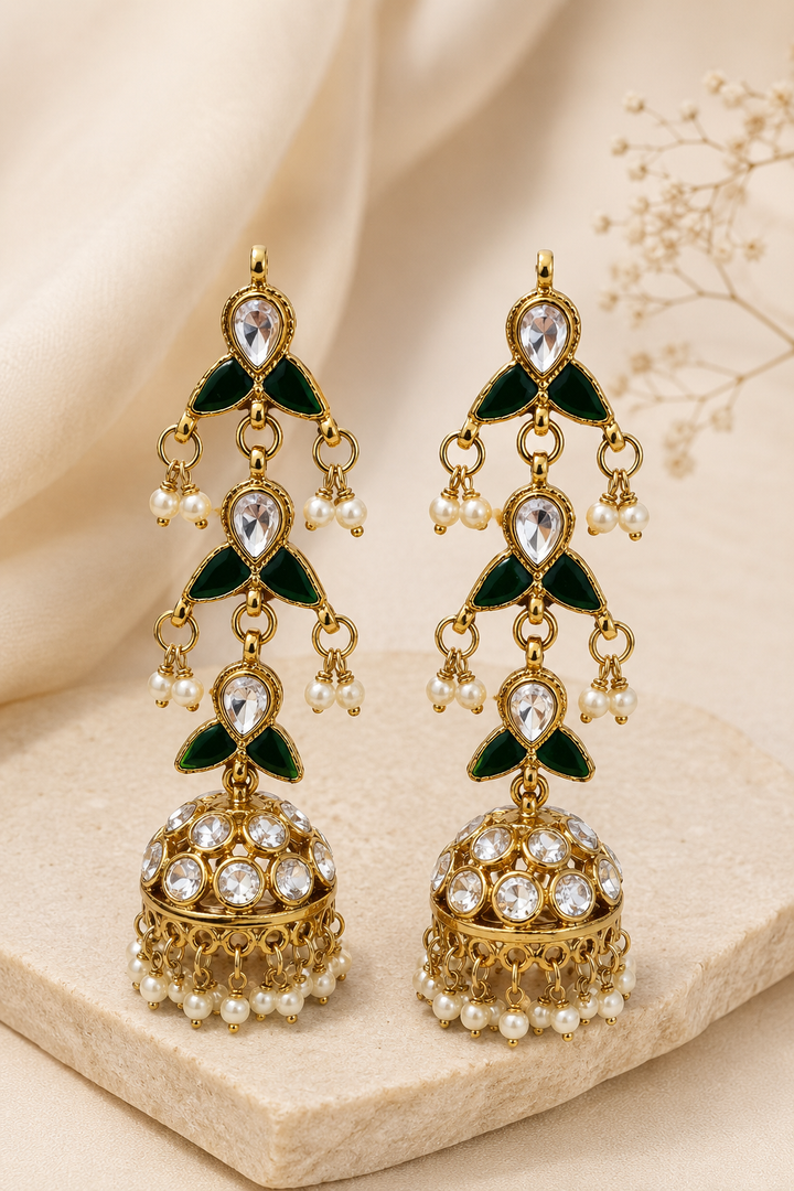 Green Mehendi Polish Long Jhumkas