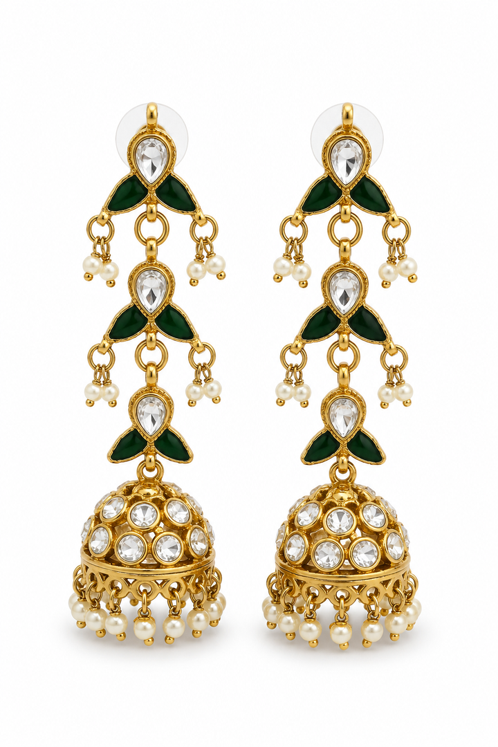Green Mehendi Polish Long Jhumkas