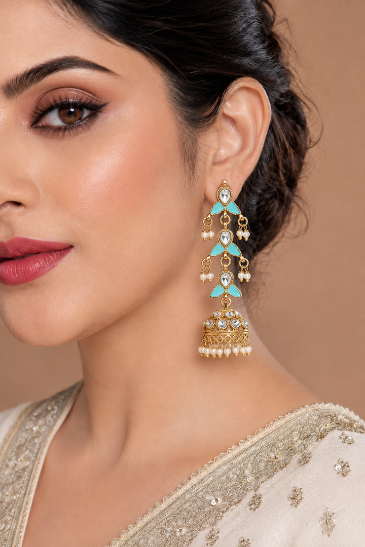Turquoise Mehendi Polish Jhumkas