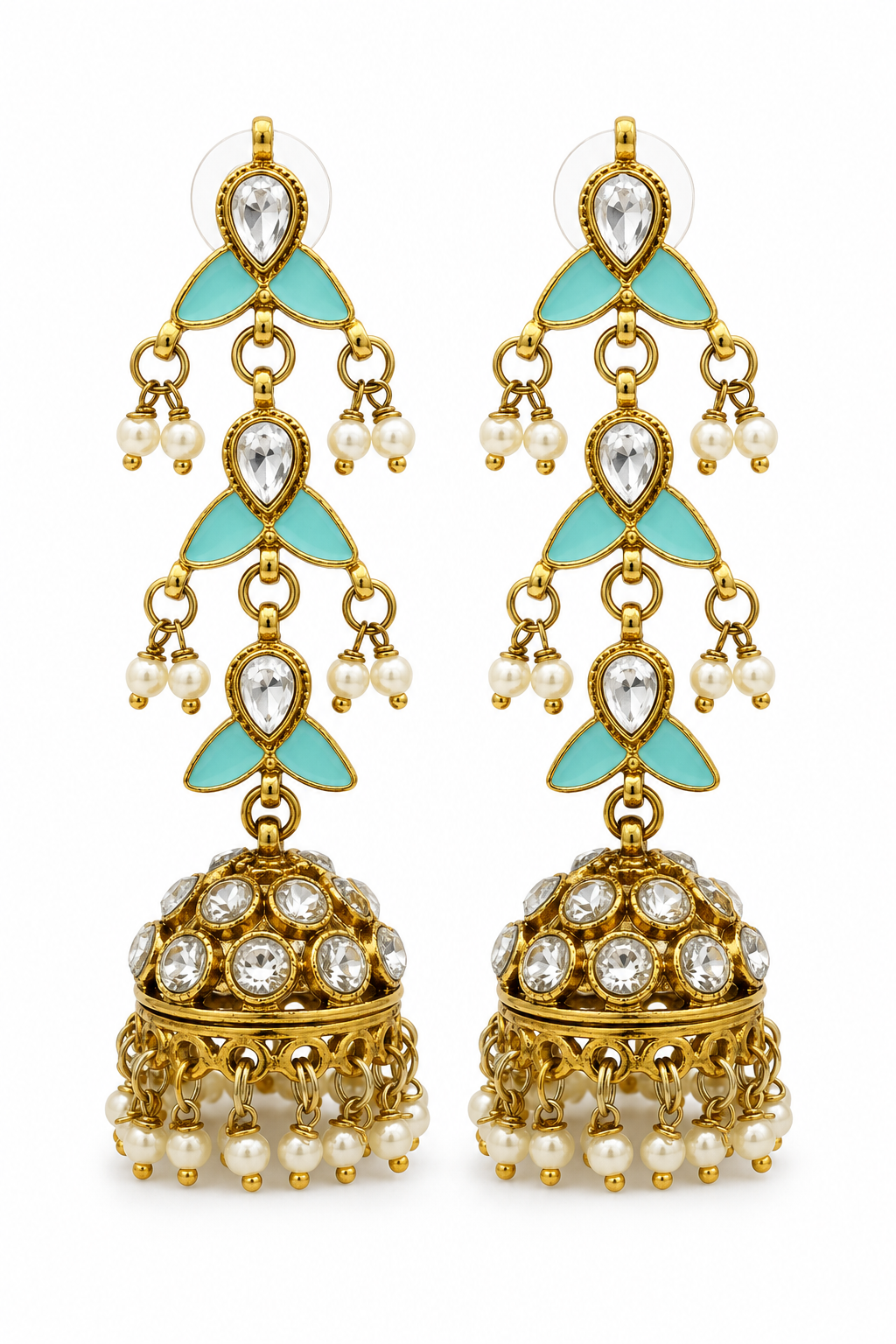 Turquoise Mehendi Polish Jhumkas