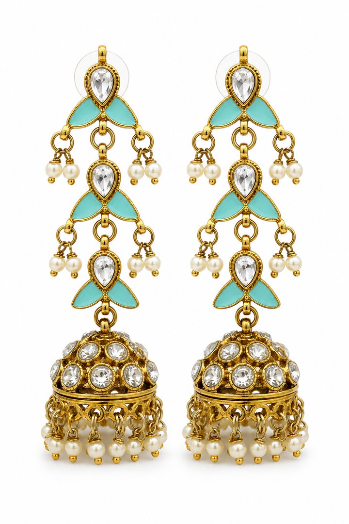 Turquoise Mehendi Polish Jhumkas