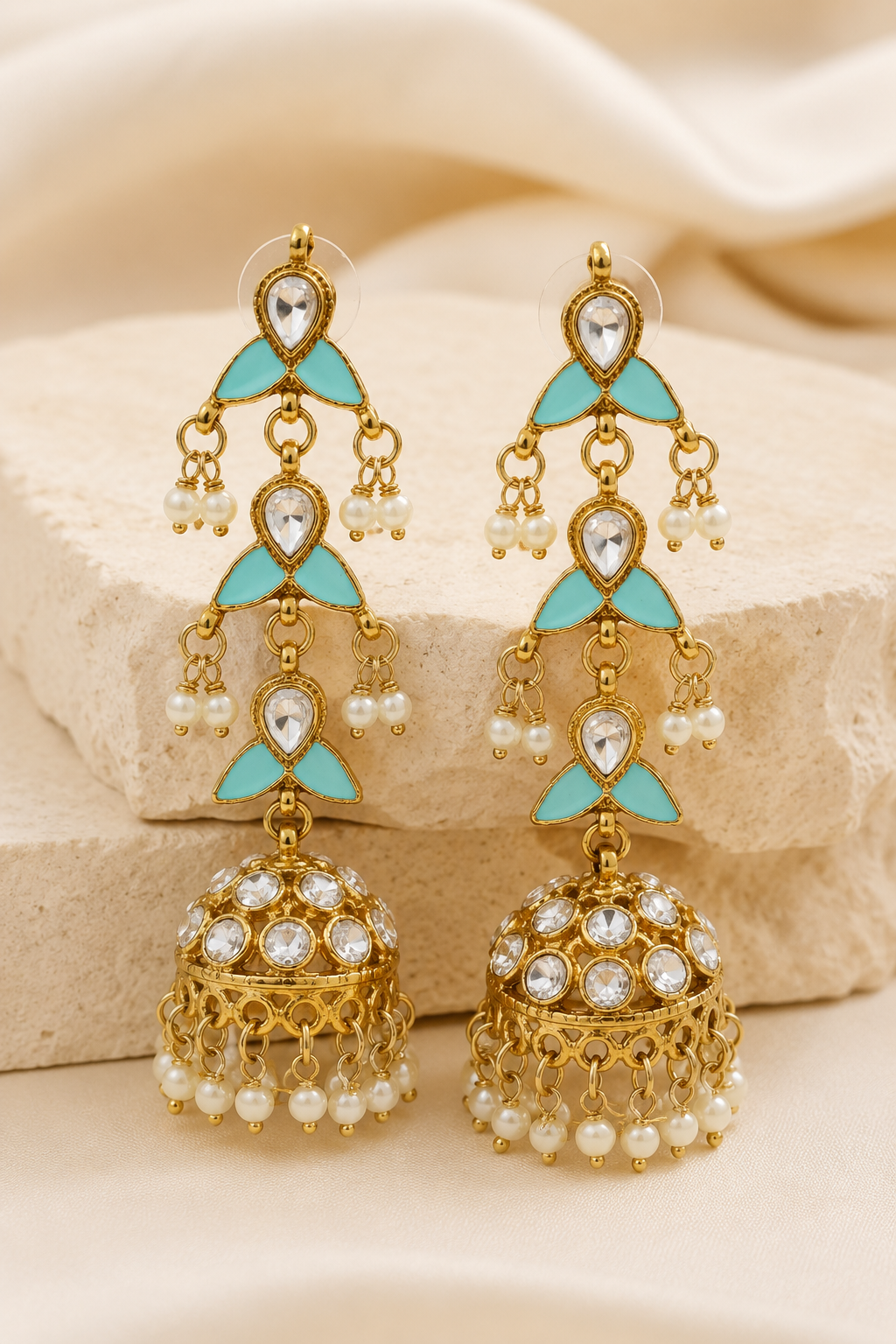 Turquoise Mehendi Polish Jhumkas