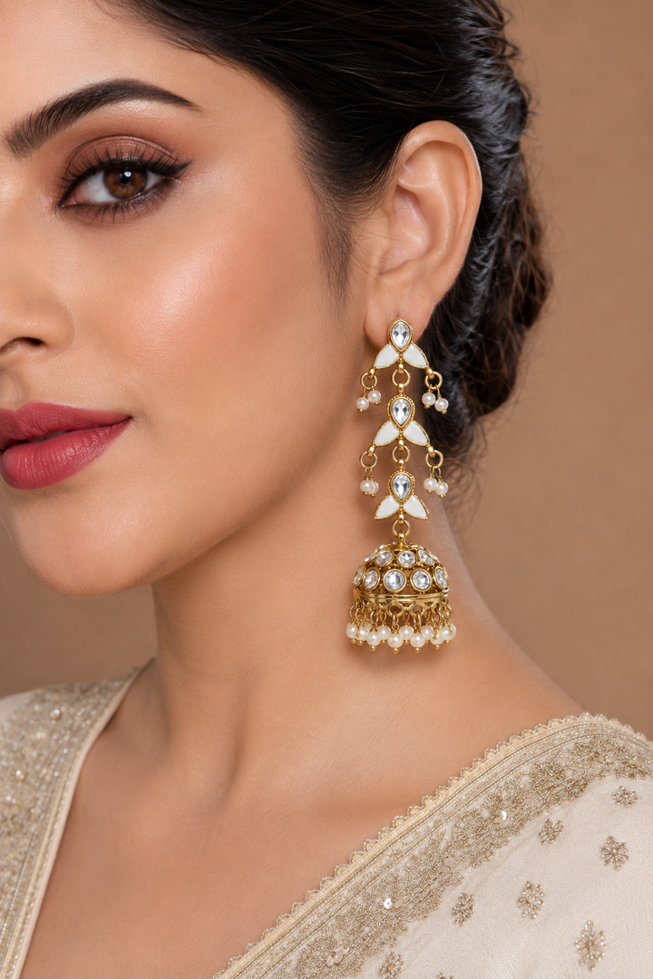 White Mehendi Polish Long Jhumka