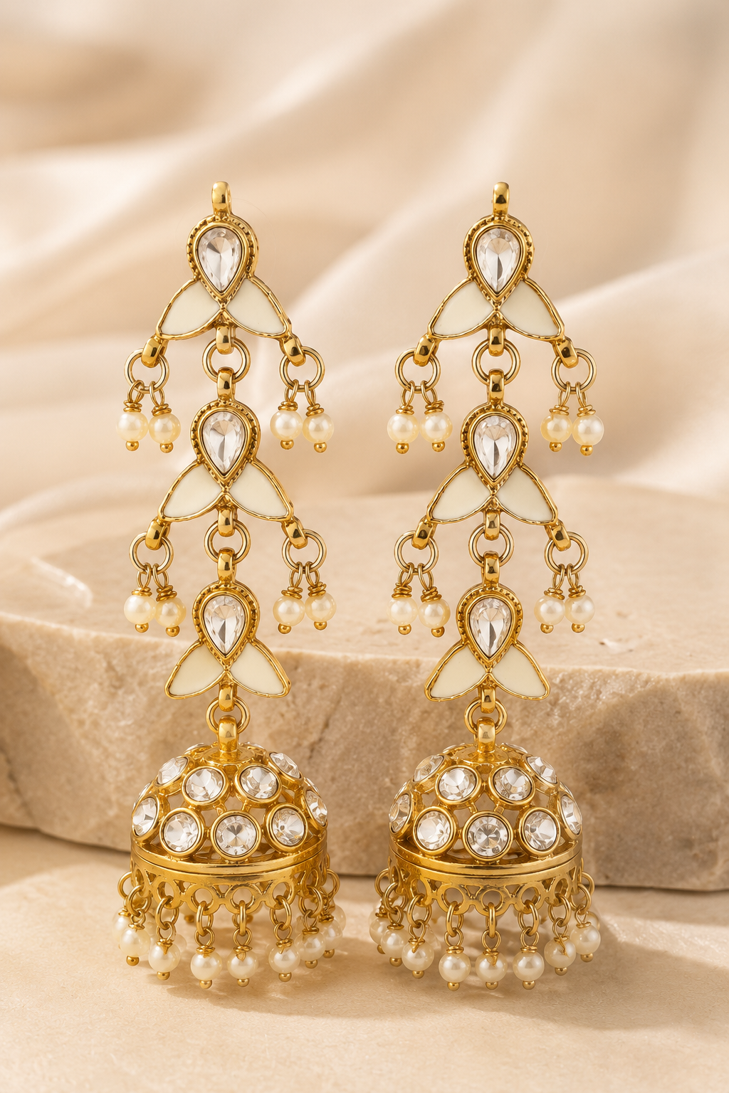 White Mehendi Polish Long Jhumka