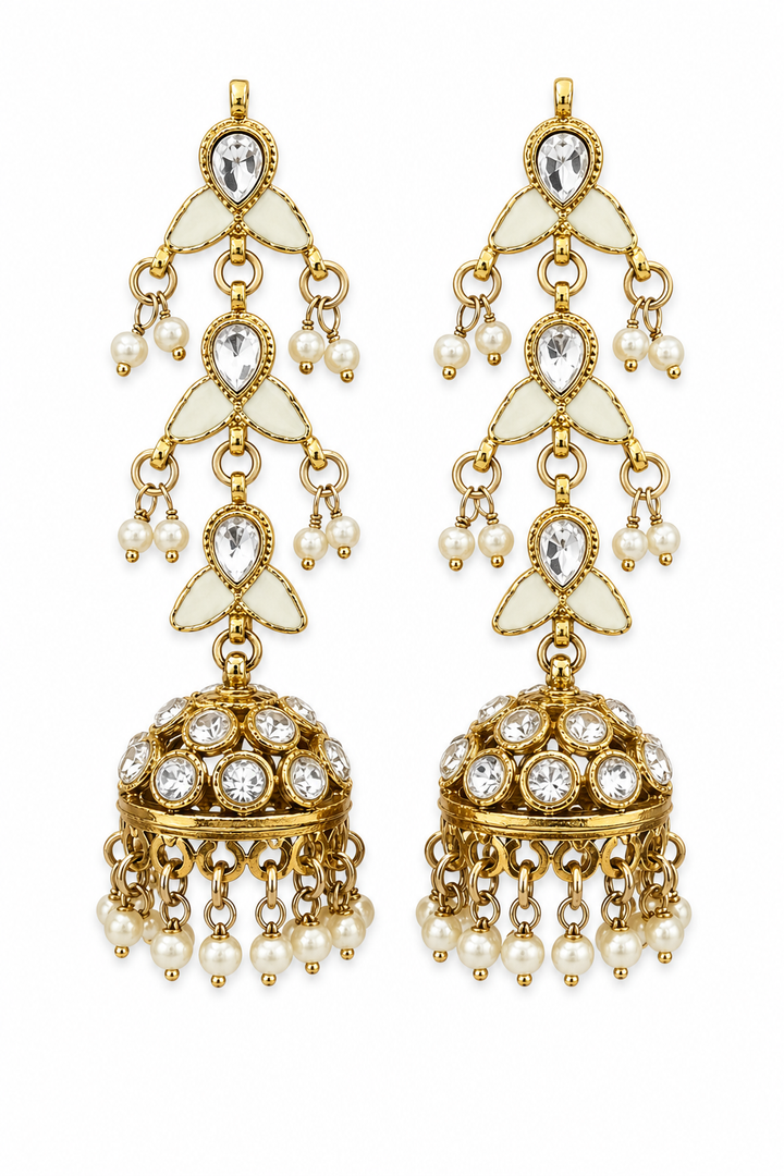 White Mehendi Polish Long Jhumka