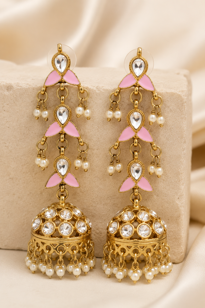 Mehendi Polish Pink Jhumka Earrings