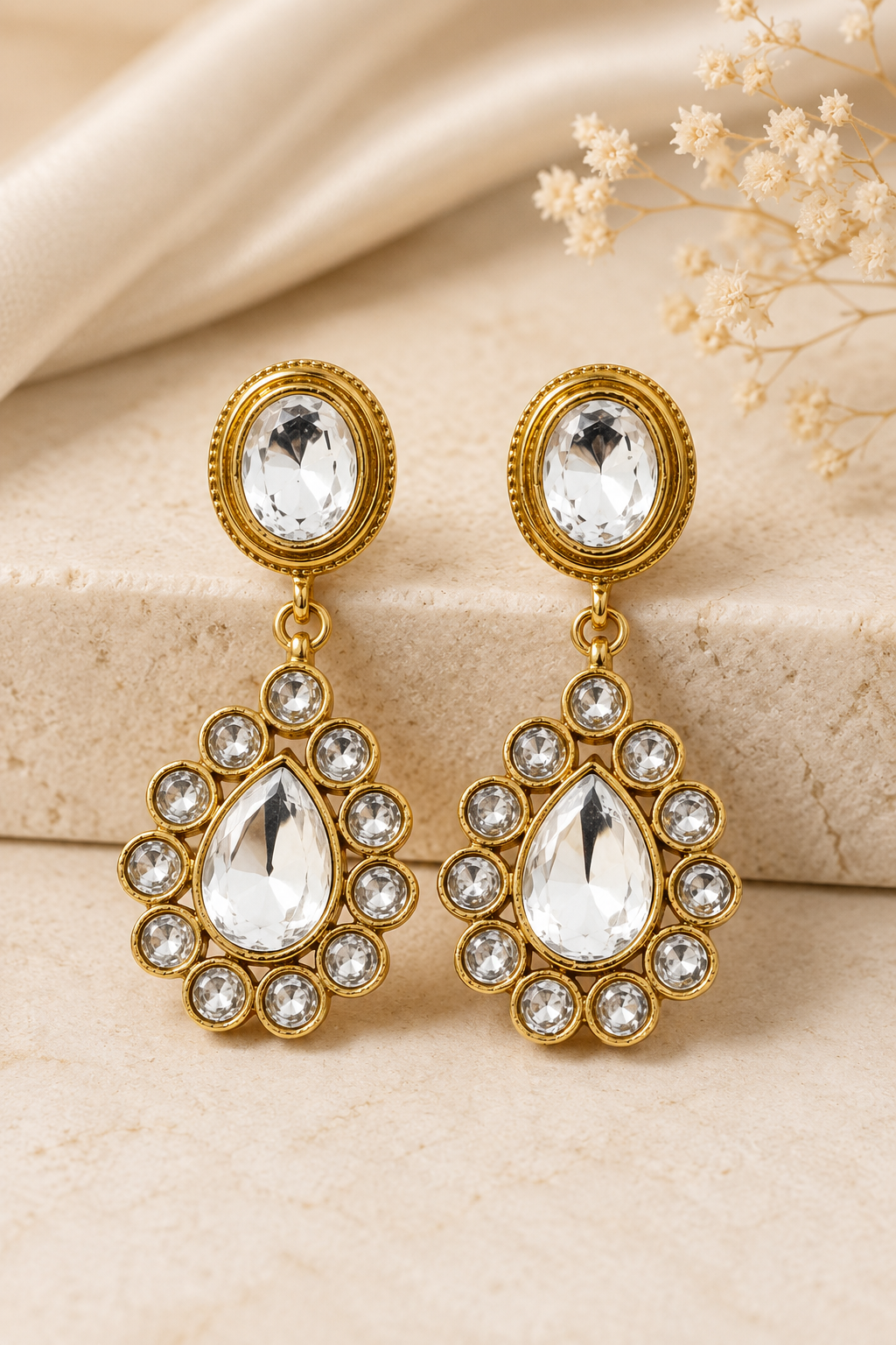 Mehendi Polish Kundan Drop Earrings