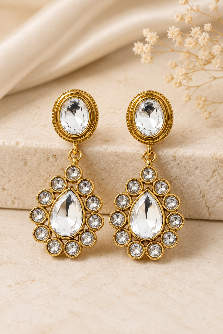 Mehendi Polish Kundan Drop Earrings