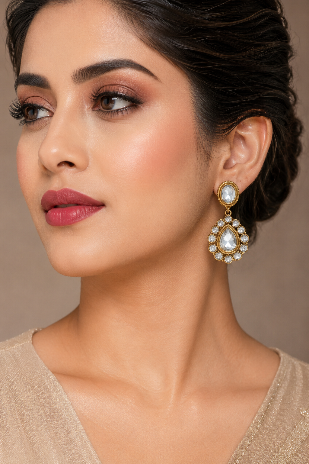 Mehendi Polish Kundan Drop Earrings