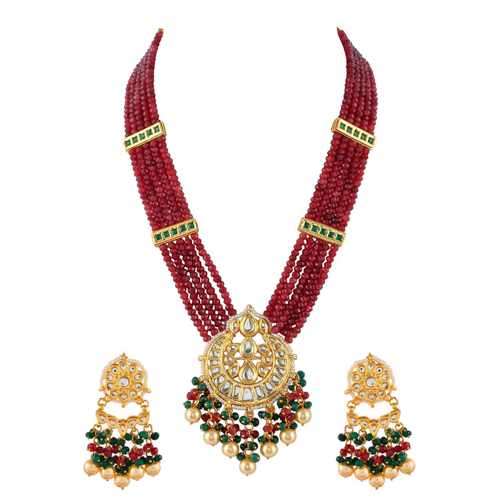 Nice Gold Plated Ruby Multi Layered Pendant Necklace Set