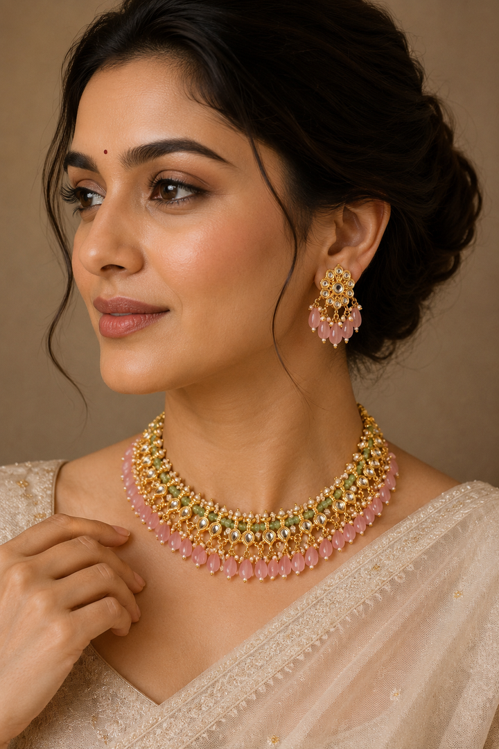 Pastel Pink Cascade Necklet set