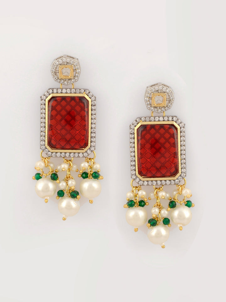 Dastoor Green  Red Kundan  Bead Studded Jewellery Set