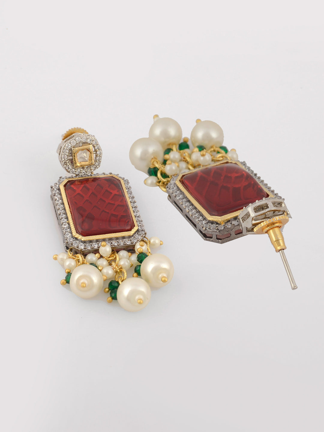 Dastoor Green  Red Kundan  Bead Studded Jewellery Set