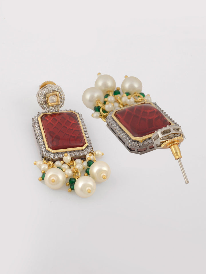 Dastoor Green  Red Kundan  Bead Studded Jewellery Set