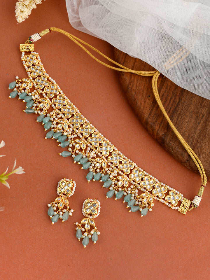 Dastoor Gold-Plated Turquoise Jewellery Set