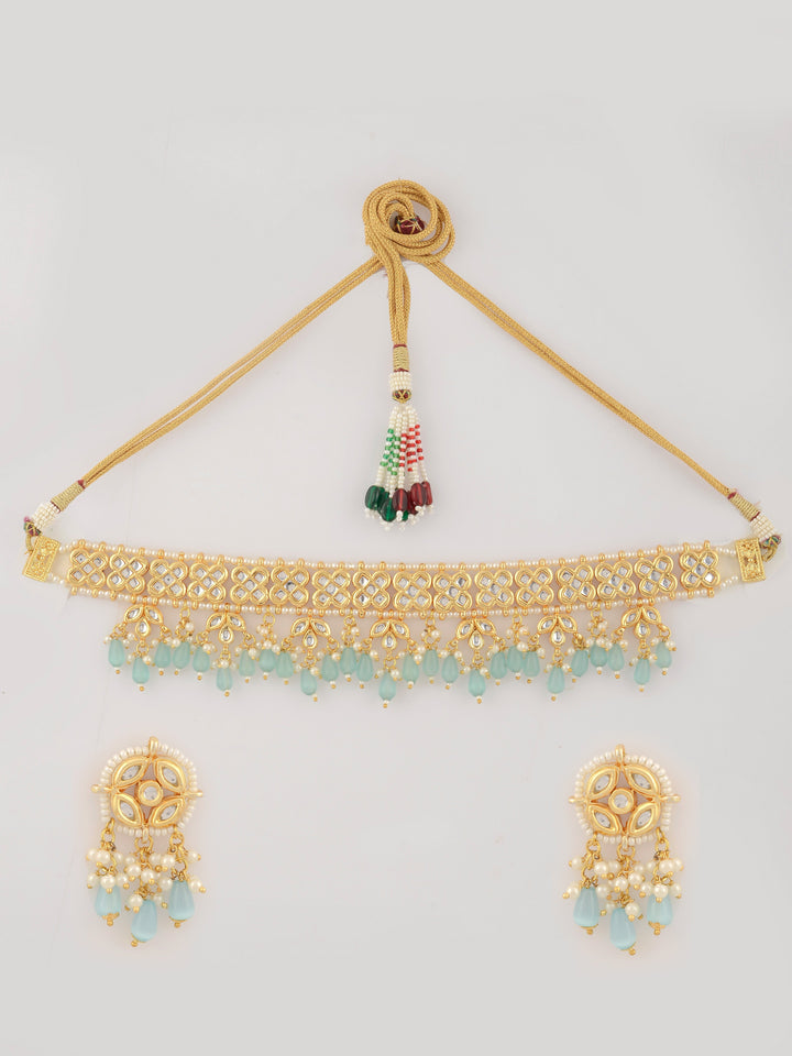 Dastoor Gold-Plated Turquoise Jewellery Set