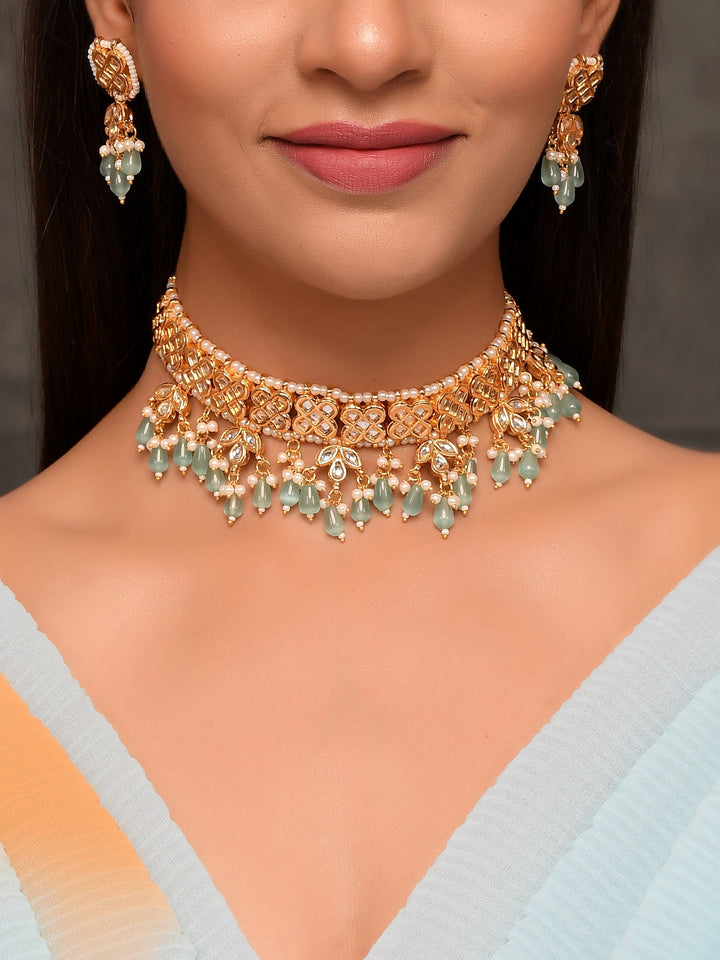 Dastoor Gold-Plated Turquoise Jewellery Set