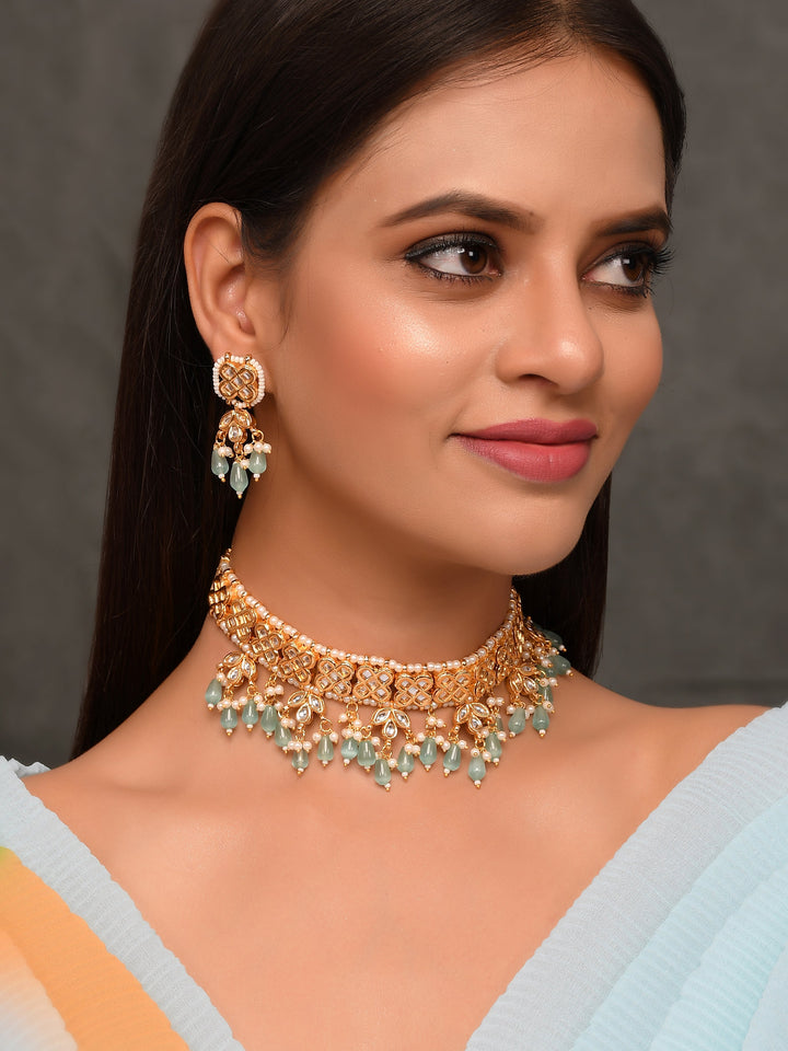 Dastoor Gold-Plated Turquoise Jewellery Set
