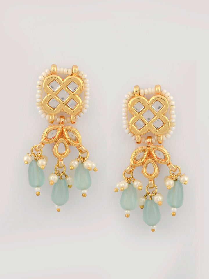 Dastoor Gold-Plated Blue Kundan Studded Jewellery Set