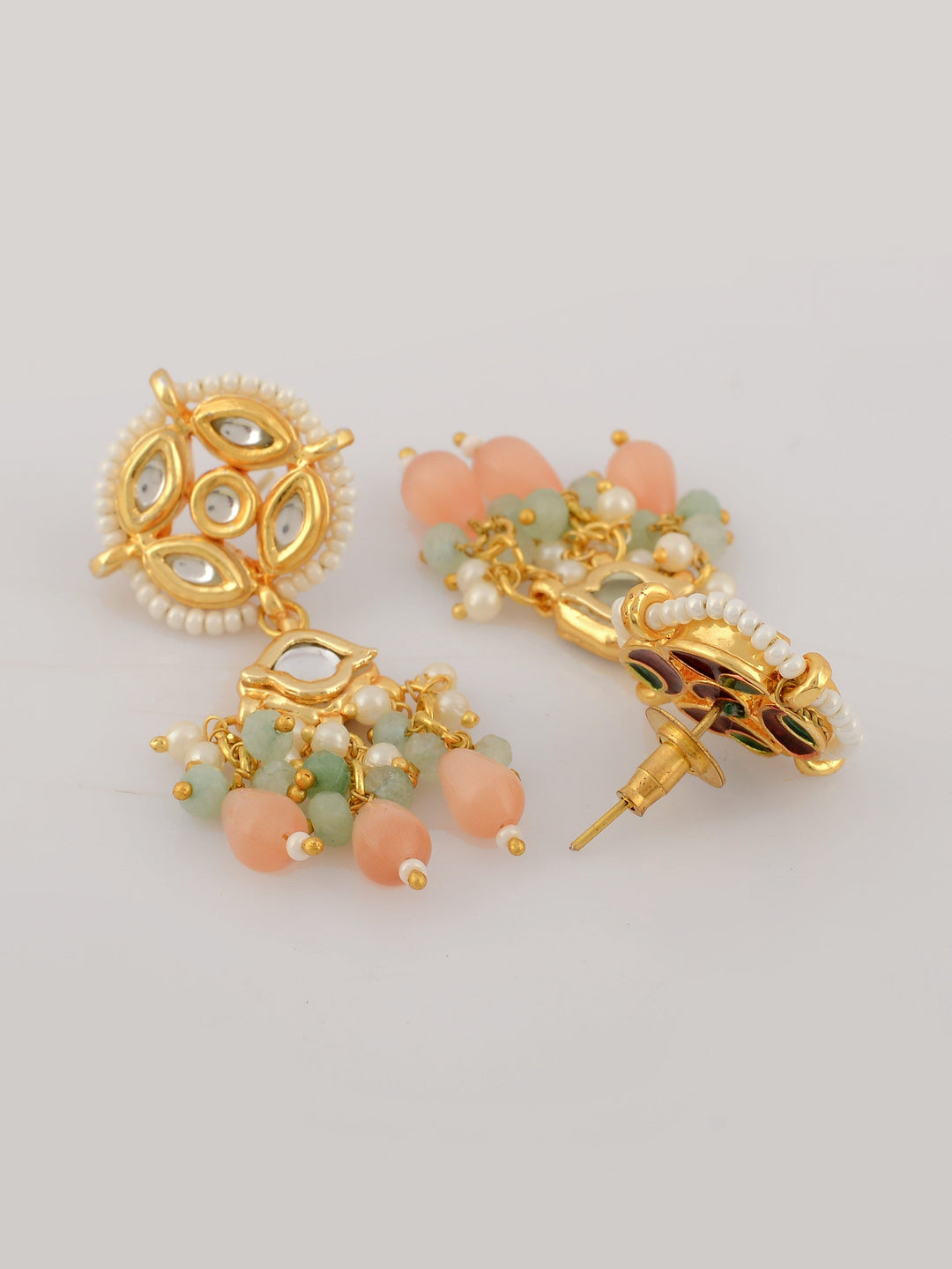 Dastoor Gold-Plated White Pink Kundan Beaded Jewellery Set