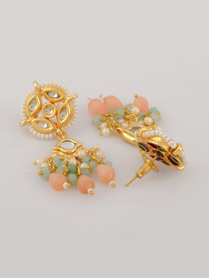 Dastoor Gold-Plated White Pink Kundan Beaded Jewellery Set
