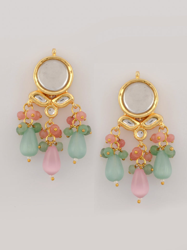 Dastoor Gold-Plated Pink Green Kundan Bead Studded Jewellery Set