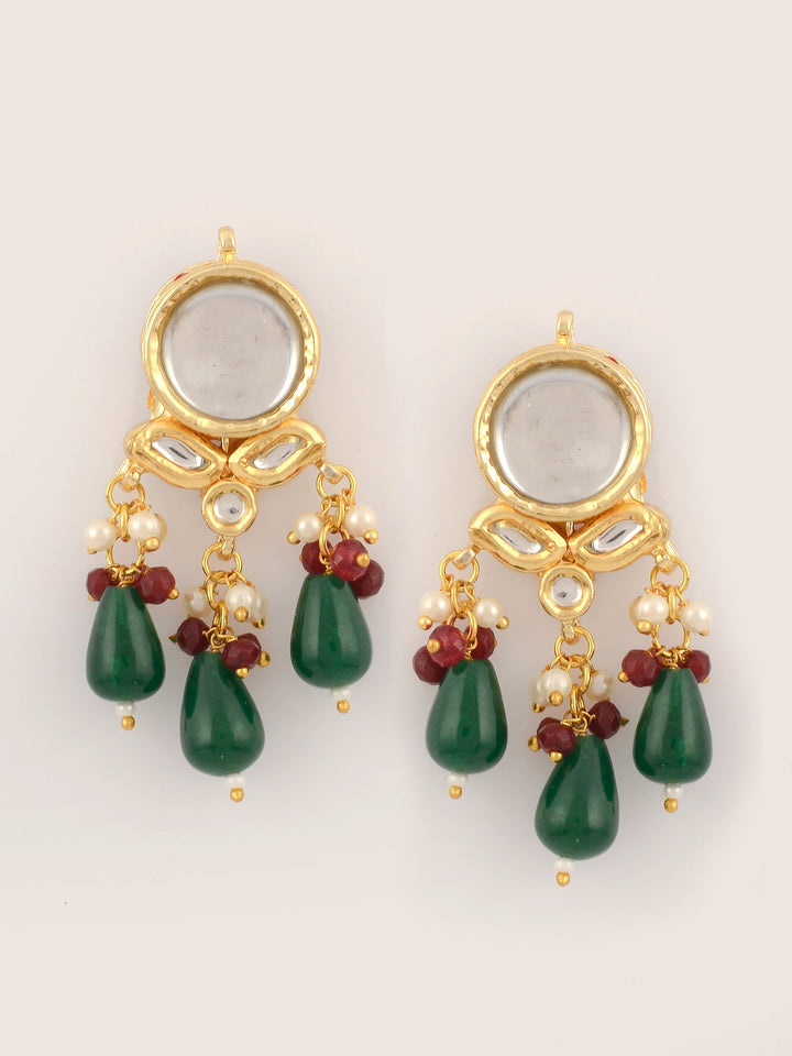 Dastoor Gold-Plated Red  White Kundan Studded Jewellery Set