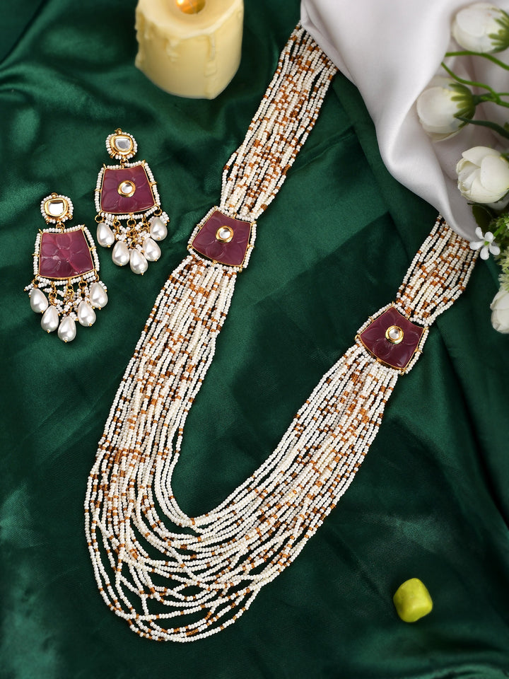 Pink Peony Sparkle Kundan Necklace Set