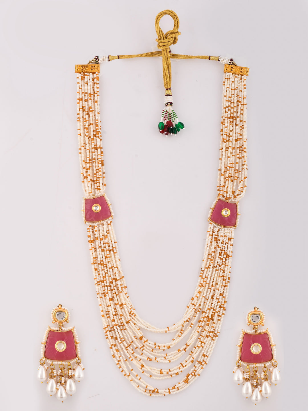 Pink Peony Sparkle Kundan Necklace Set