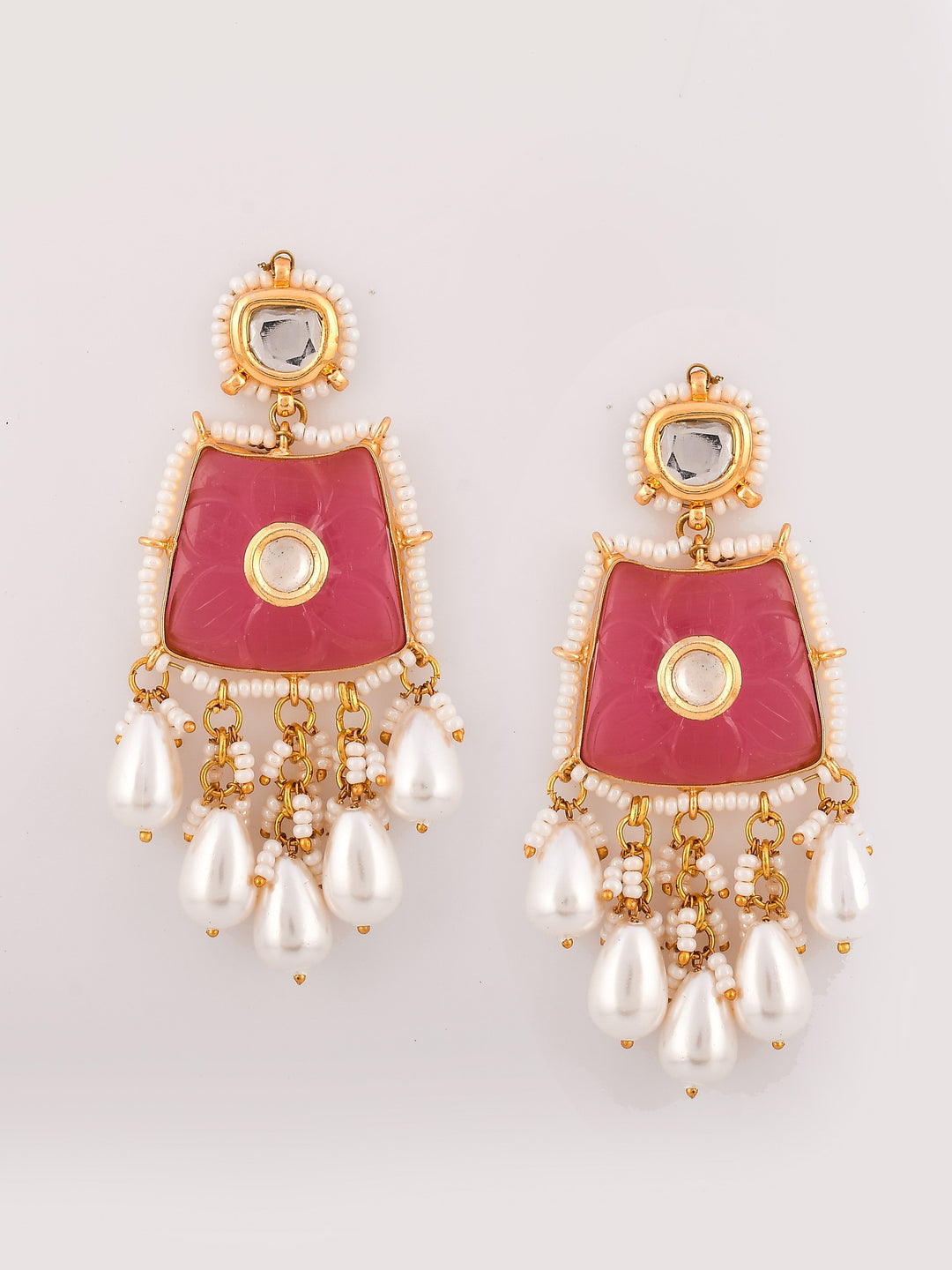 Pink Peony Sparkle Kundan Necklace Set