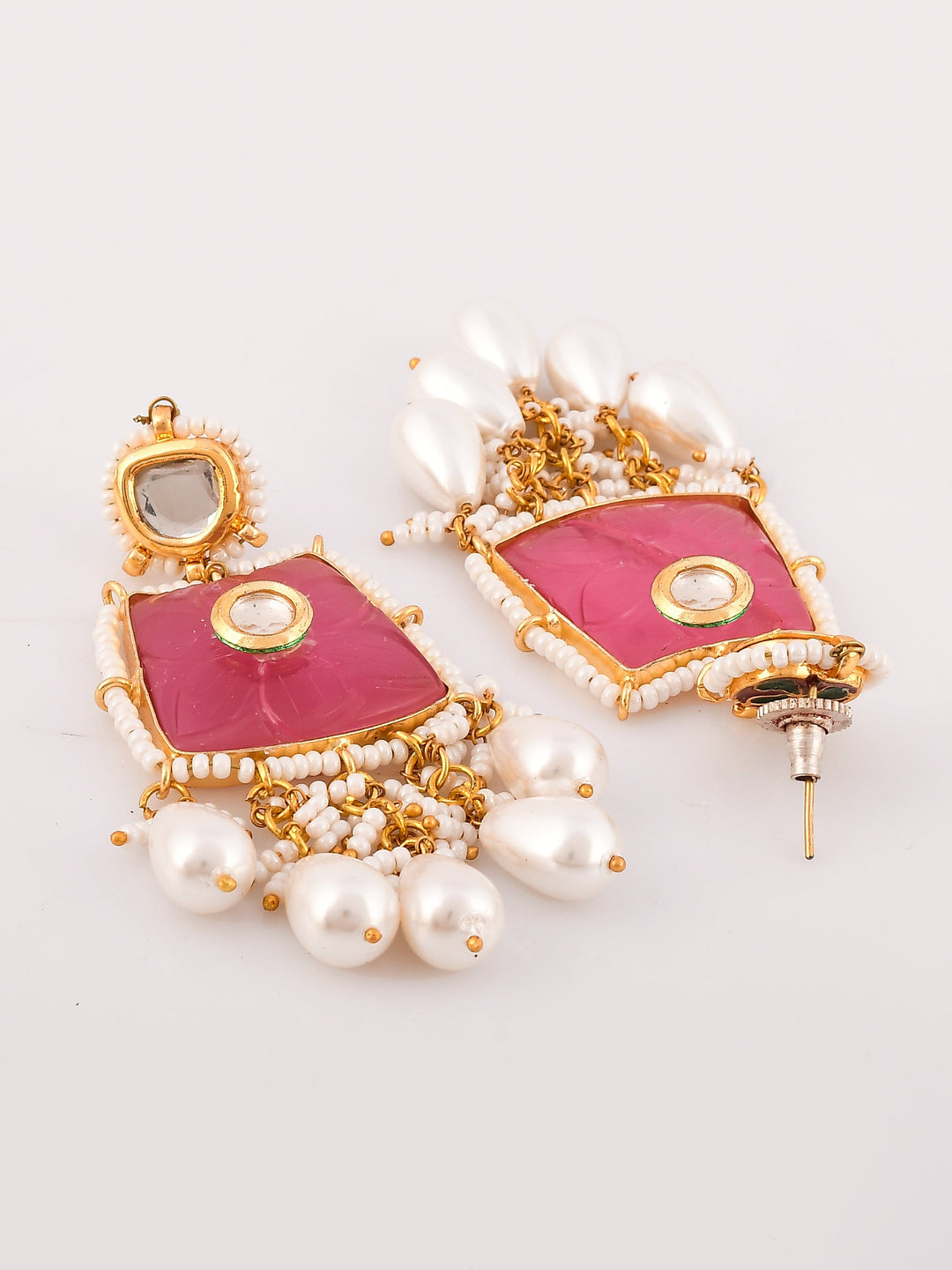 Pink Peony Sparkle Kundan Necklace Set