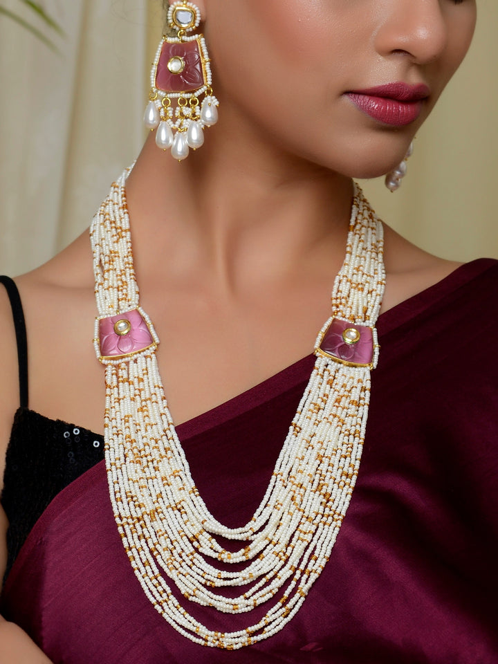 Pink Peony Sparkle Kundan Necklace Set