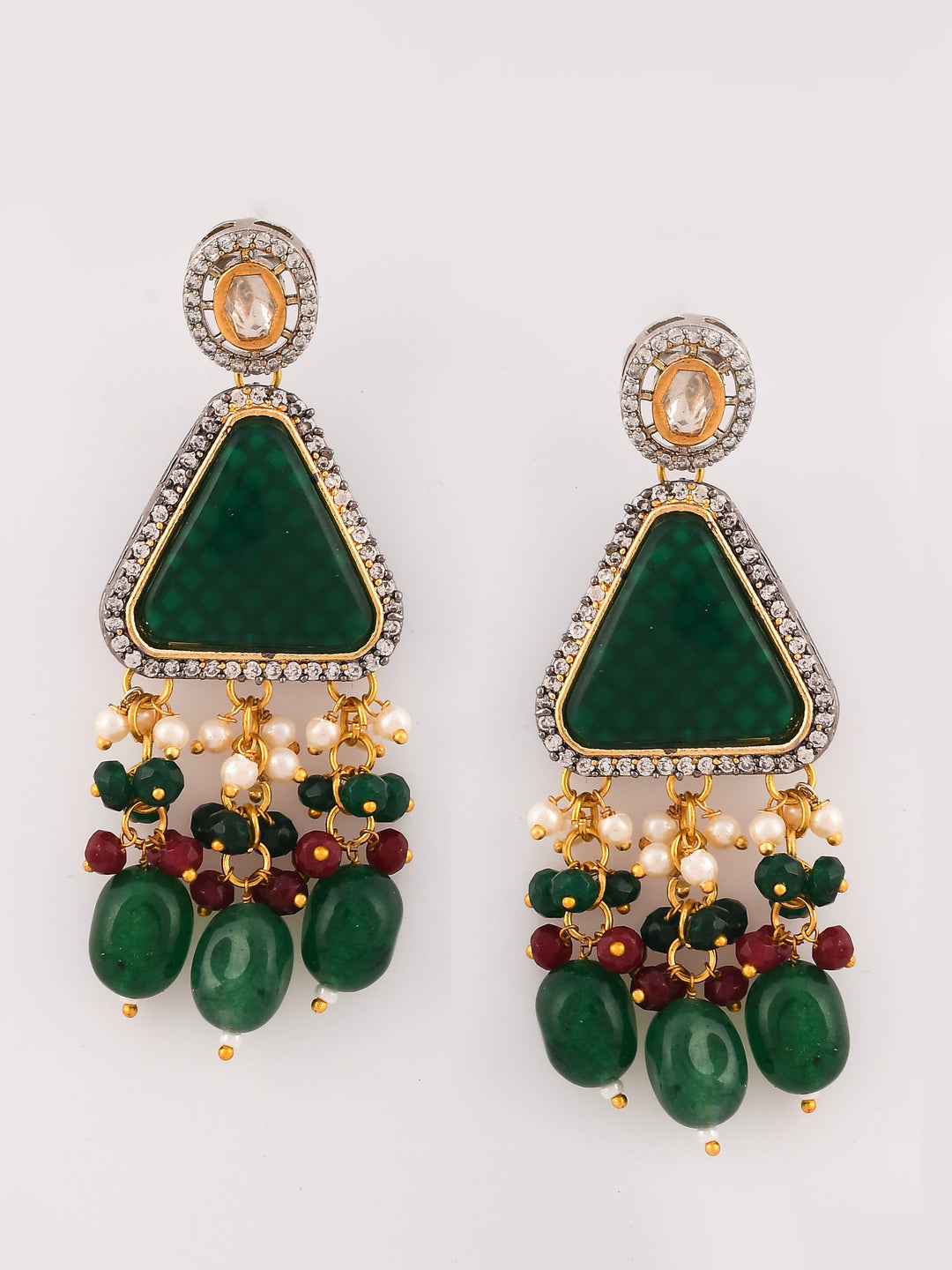 Green Kundan-Studded  Beaded Jewellery Set