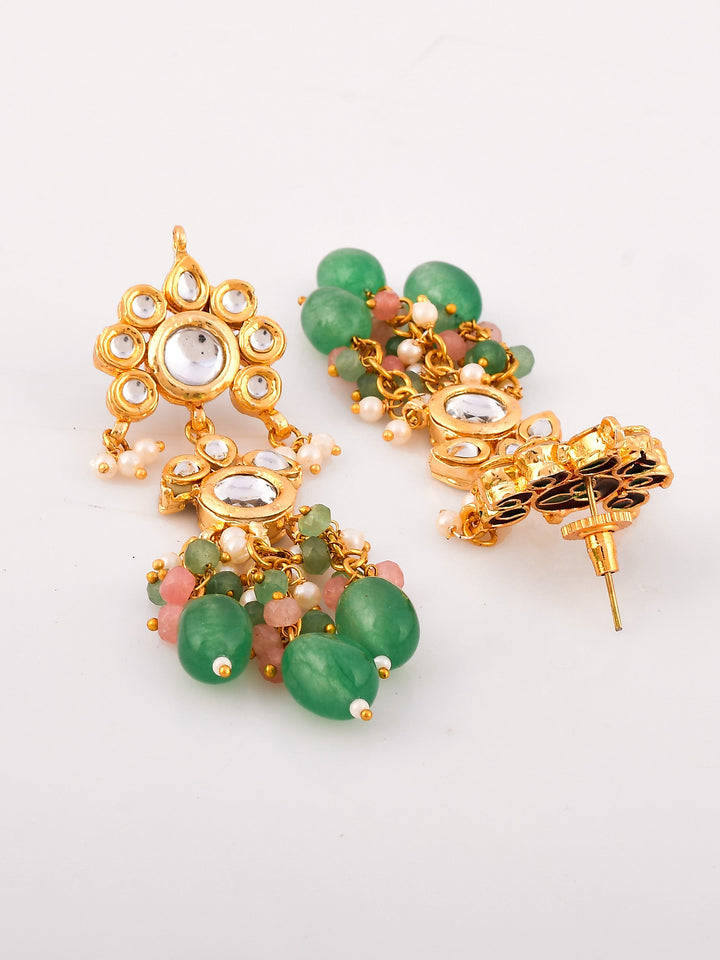 Dastoor  Pink Kundan-Studded  Beaded Jewellery Set