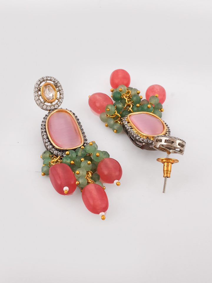 Dastoor Pink Kundan Studded  Beaded Jewellery Set