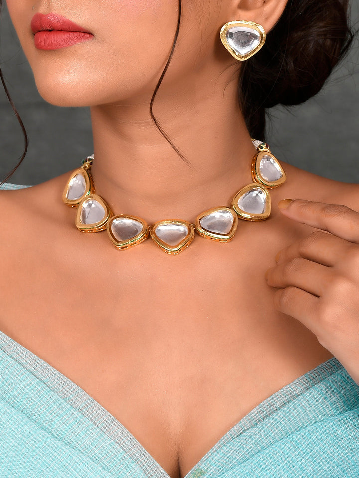 Gold-Plated White Kundan Jewellery Set