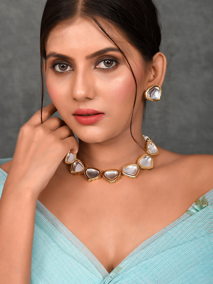 Gold-Plated White Kundan Jewellery Set