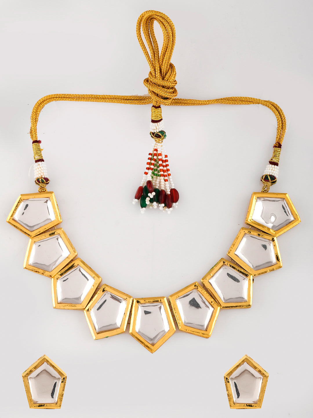 Dastoor Gold-Plated White Kundan Jewellery Set