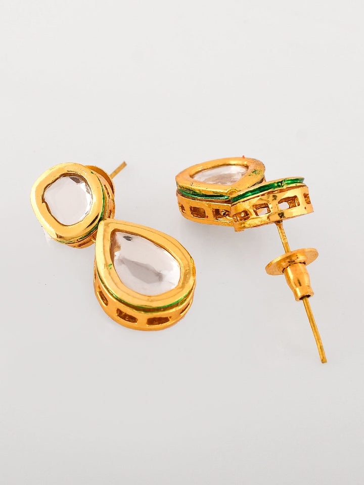 Dastoor Gold-Plated White Kundan Studded Jewellery Set
