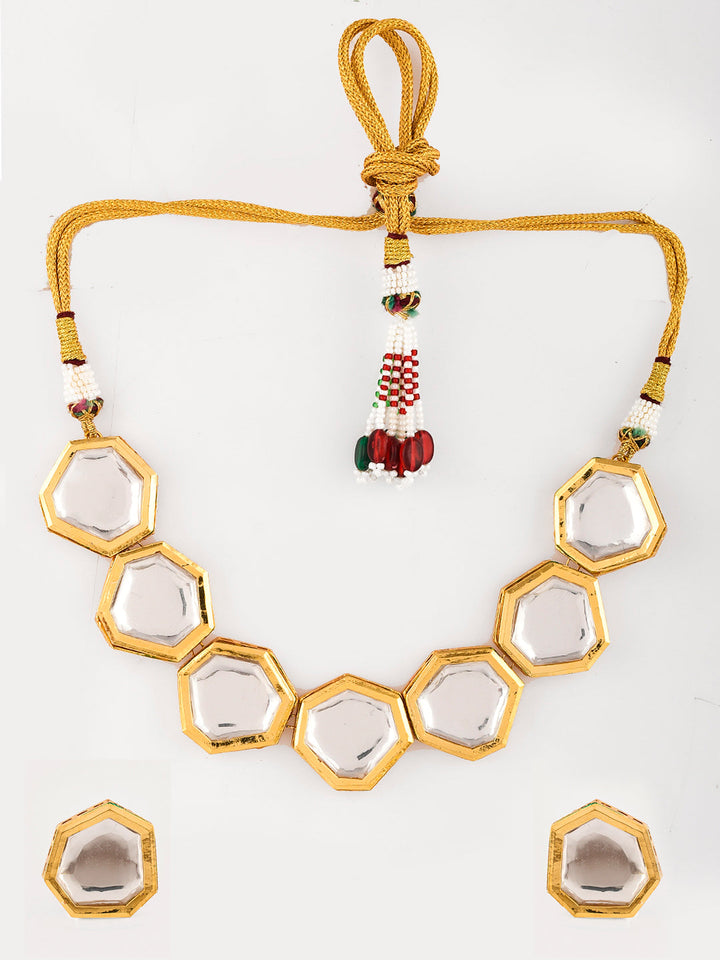 Gold-Plated White Kundan-Studded Jewellery Set