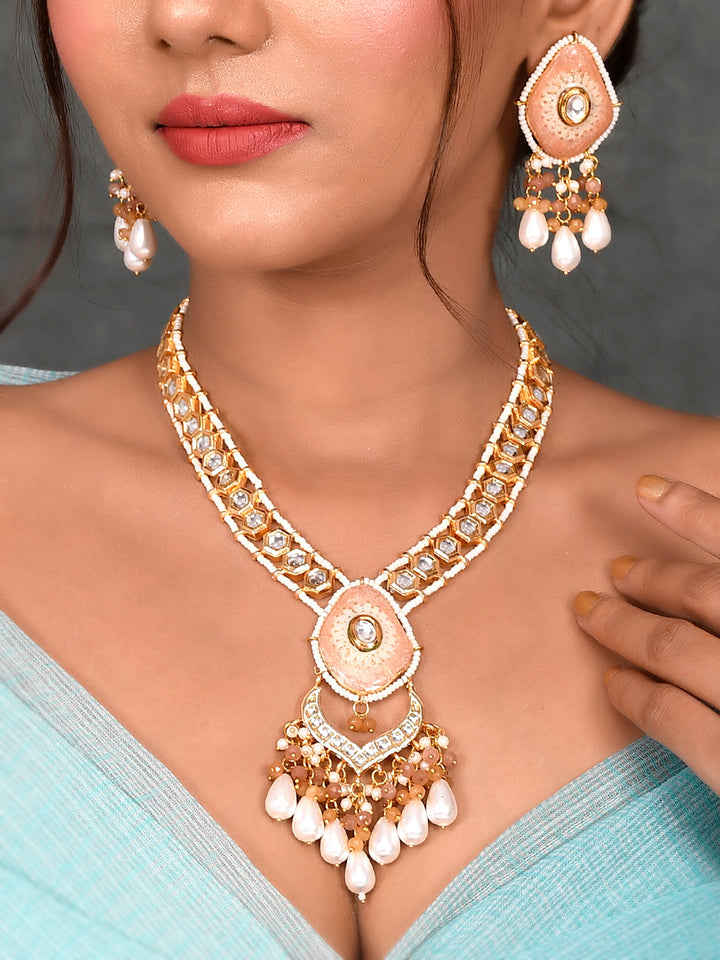 Golden Dusk Kundan Peach Strand Set