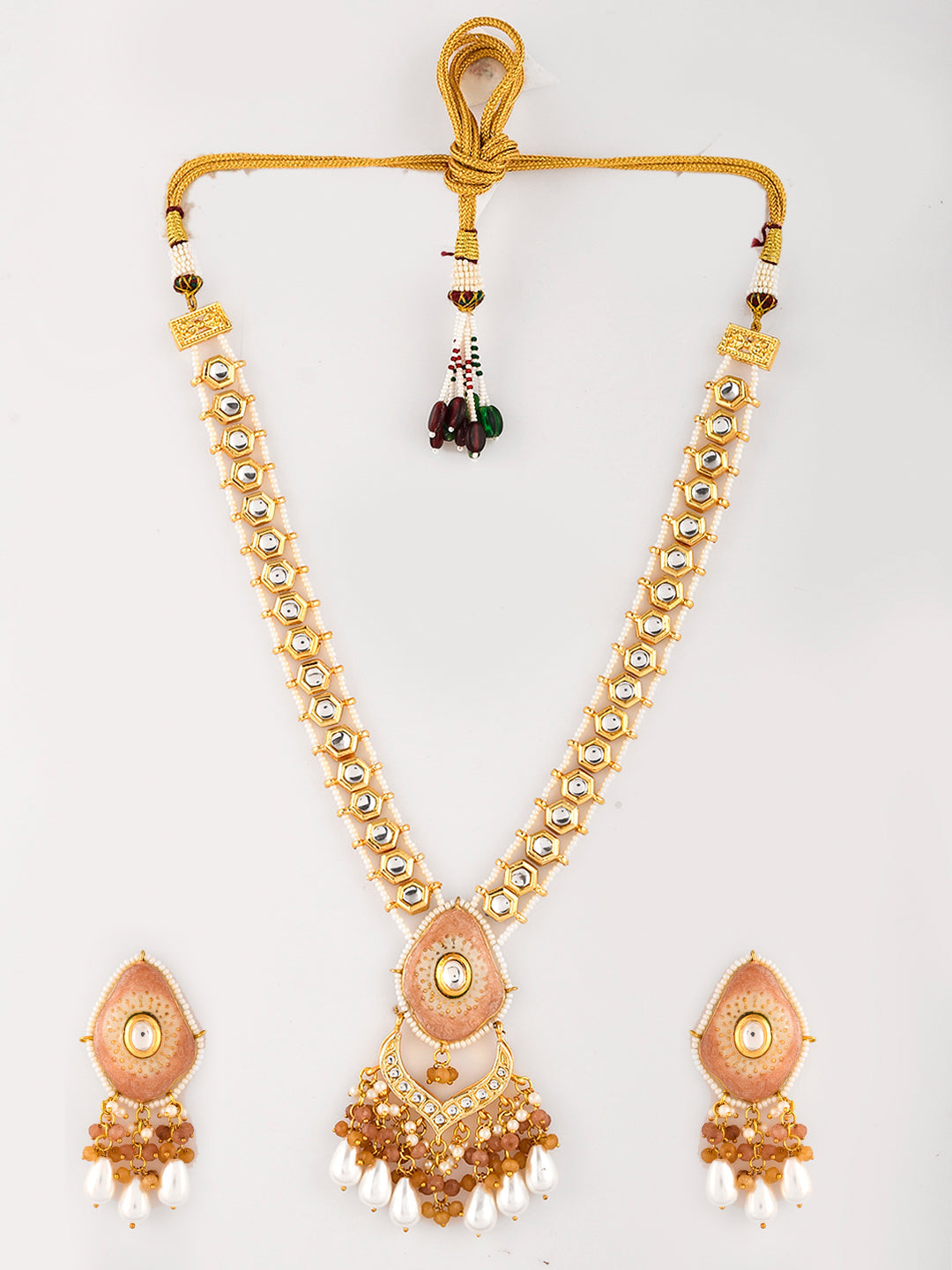 Golden Dusk Kundan Peach Strand Set