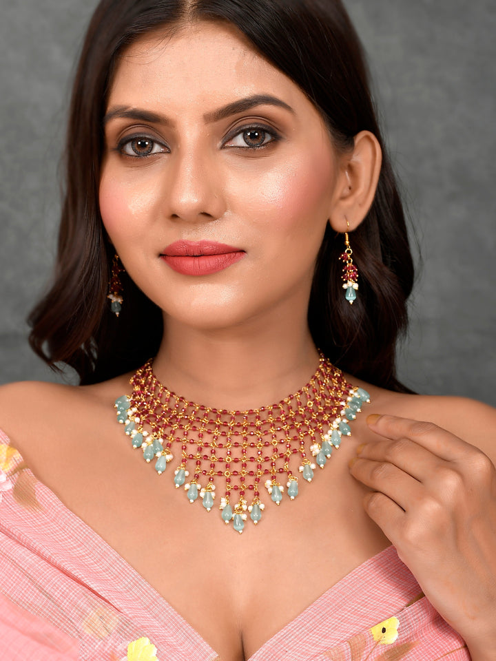 Garnet Glamour Choker Necklace Set
