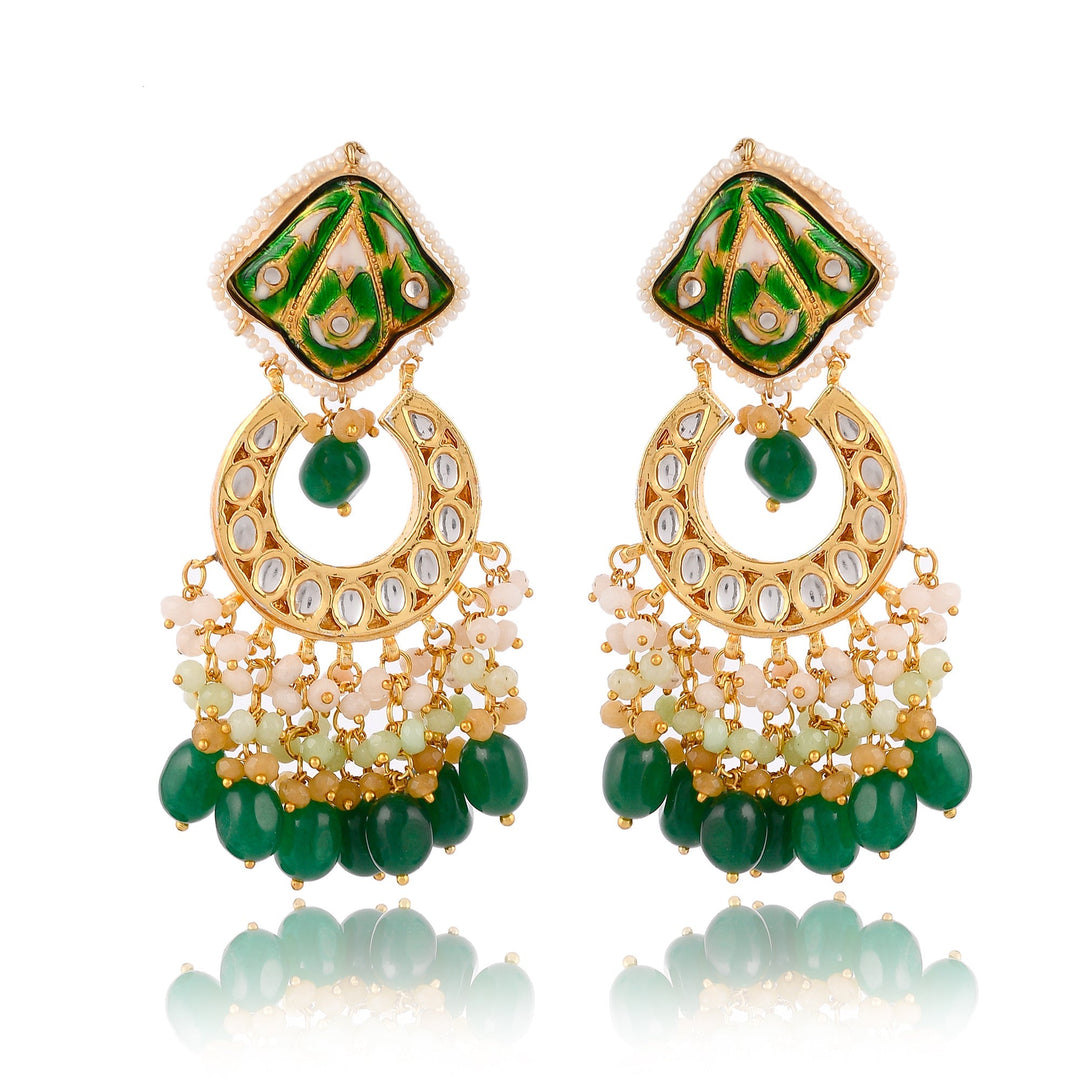 Dastoor Largish Abstract Pearl Green Long Necklace Set