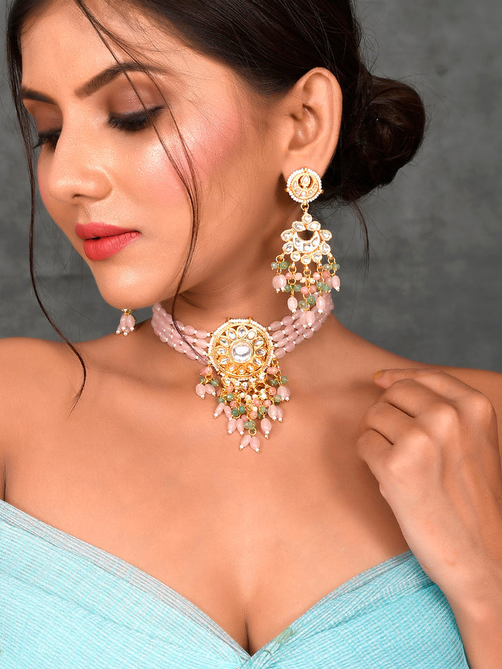 Petal Pink Kundan Collar Necklace Set